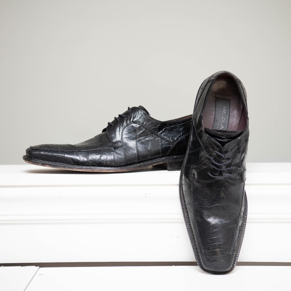 MEZLAN Bellini Mens 13M Black Ostrich Leg Eel Square Toe Leather Dress‎ Shoes
